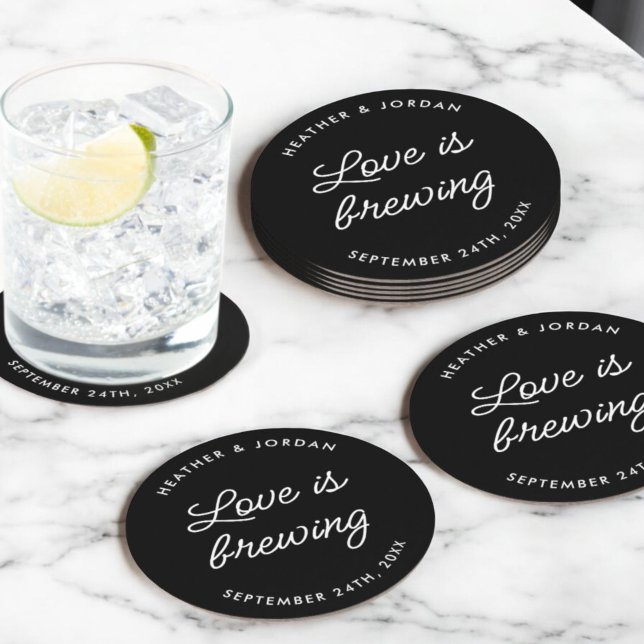 Modern Love Is Brewing Wedding Reception Round Paper Coaster (Creator Uploaded)