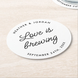 Modern Love Is Brewing Wedding Reception Round Paper Coaster