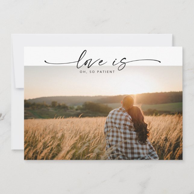 Modern Love is Patient New Wedding Date Photo Card (Front)