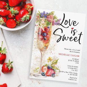 Modern Love is Sweet Summer Champagne Strawberries Invitation