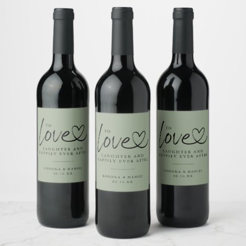 Modern Love Laughter Happily Ever After Wedding Wine Label