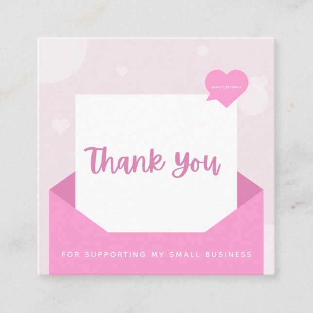 Modern Love Letter Envelope Customer Thank You Square Business Card (Front)