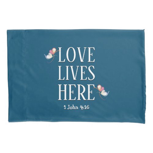 Modern  LOVE LIVES HERE Customizable  BLUE Pillow Case