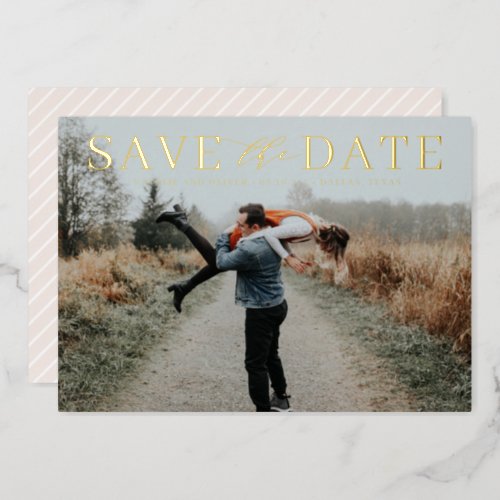 Modern Love Mix Typography Photo Save The Date Foil Invitation