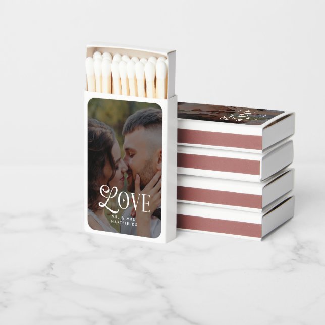 Modern Love Mr & Mrs Custom Wedding Matchboxes (Stacked)