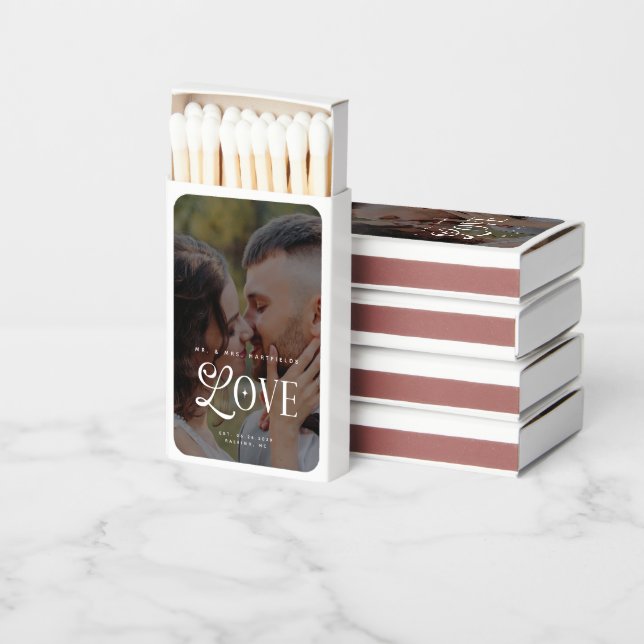 Modern Love Mr & Mrs Custom Wedding Photo Couples Matchboxes (Stacked)