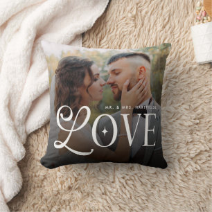 Modern Love Mr Mrs Wedding Photo Couples Monogram Throw Pillow
