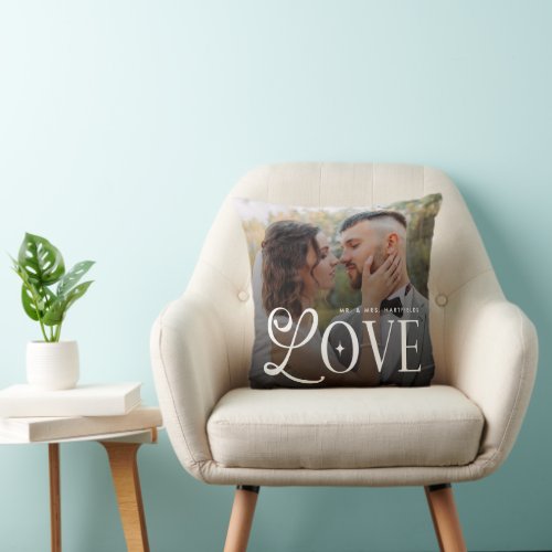 Modern Love Mr Mrs Wedding Photo Couples Monogram Throw Pillow