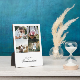 Modern Love Newlyweds Wedding Photo Collage White Plaque