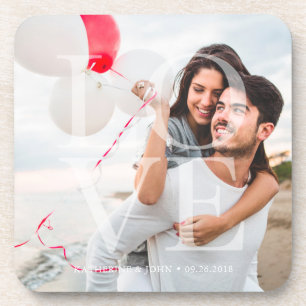 Modern "LOVE" Overlay Photo Beverage Coaster