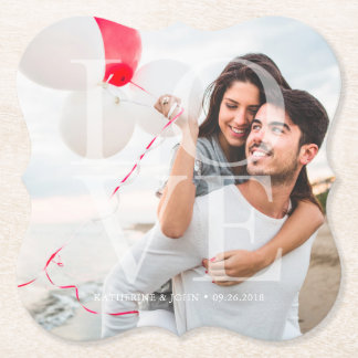 Modern "LOVE" Overlay Photo Paper Coaster