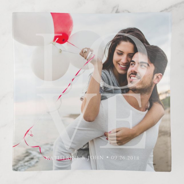 Modern "LOVE" Overlay Photo Trinket Tray (Front)