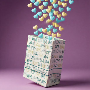 Modern LOVE Pattern in Teal and Gold with Message Medium Gift Bag