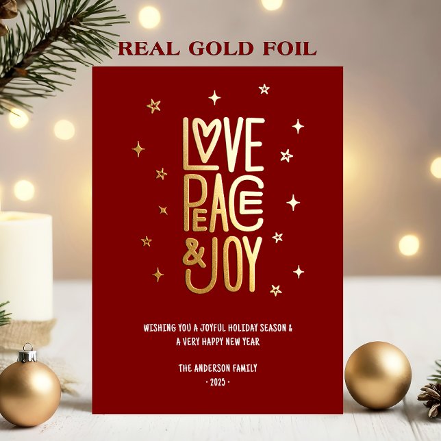 Modern Love Peace & Joy Non-Photo Christmas Foil Holiday Card (Creator Uploaded)