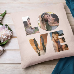 Modern LOVE Photo Collage Cutout Valentine&#39;s Day Throw Pillow