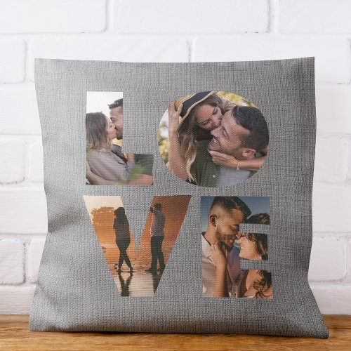 Modern LOVE Photo Collage Cutout Valentines Day Throw Pillow