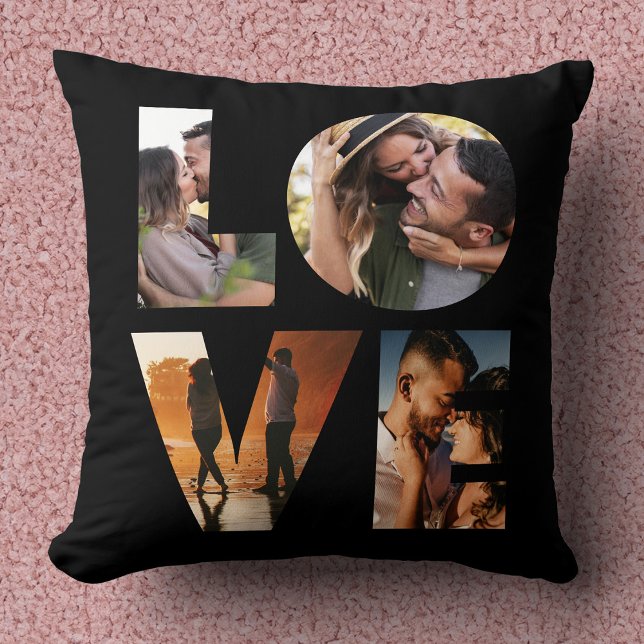 Modern LOVE Photo Collage Cutout Valentine's Day Throw Pillow (Creator Uploaded)