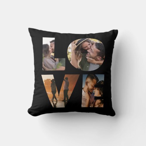 Modern LOVE Photo Collage Cutout Valentines Day Throw Pillow