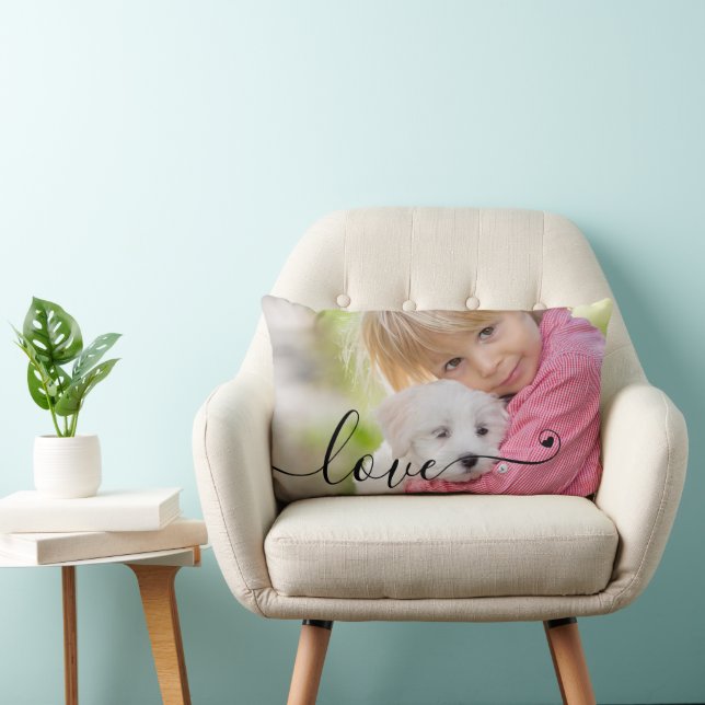 Modern LOVE Photo Script Heart 1 or 2 Pictures Lumbar Pillow (Chair)