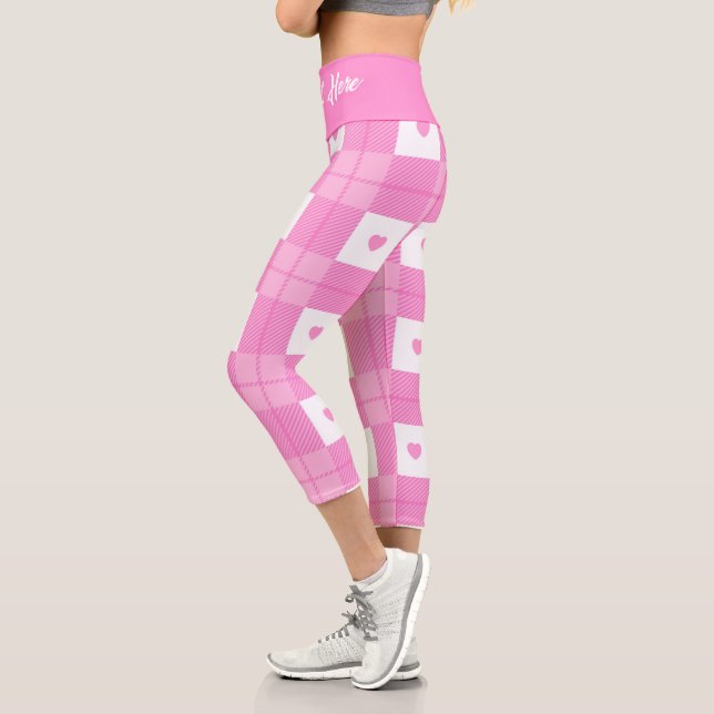Modern Love Plaid Pink Heart Collection Capri Leggings (Left)