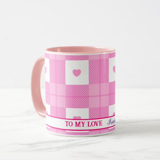 Modern Love Plaid Pink Heart Collection Mug (Front Left)