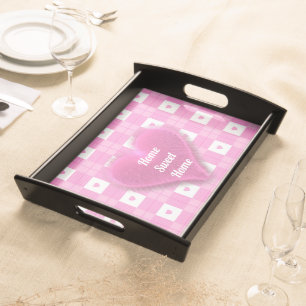 Modern Love Plaid Pink Heart Collection Serving Tray