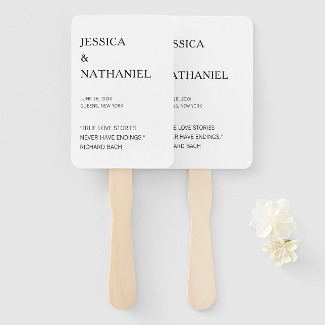 Modern Love Quote Black & White Wedding Hand Fan (Front and Back)