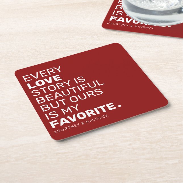 Modern Love Quote | Couples Name Square Paper Coaster (Angled)