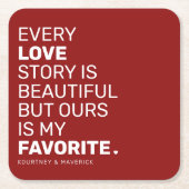Modern Love Quote | Couples Name Square Paper Coaster | Zazzle