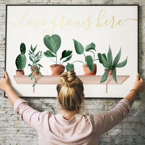 Modern love quote plants watercolor illustration foil prints