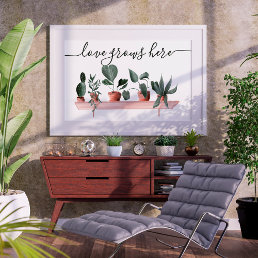 Modern love quote plants watercolor illustration poster