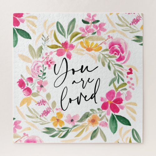 Modern love quote script floral wreath watercolor jigsaw puzzle