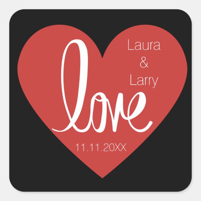 Modern LOVE Red Black Wedding Favor Envelope Seals (Front)