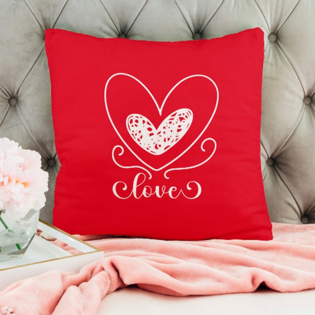Modern Love Red Heart Happy Valentines Day Gift Throw Pillow (Creator Uploaded)