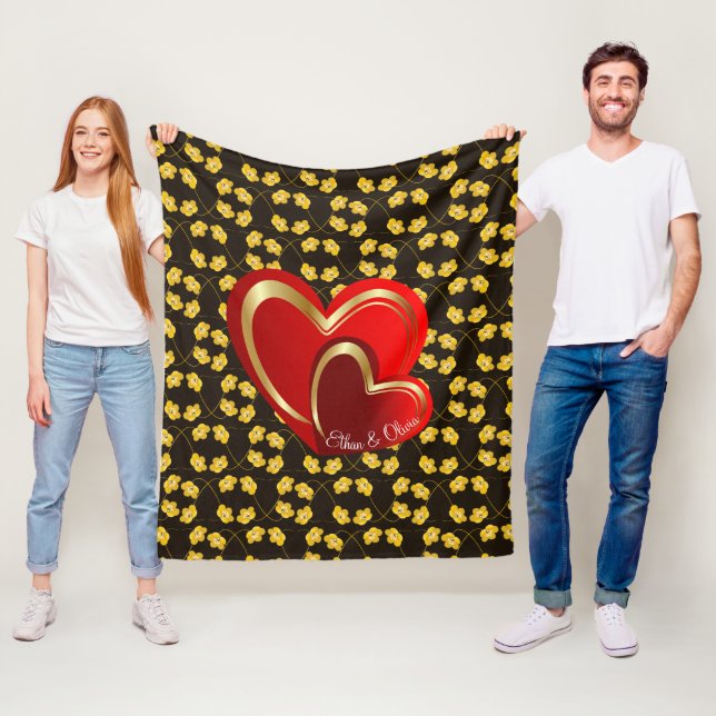 Modern Love Red Hearts Personalized Wedding Gift Fleece Blanket (In Situ)