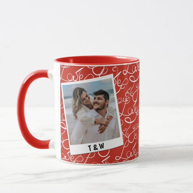 Modern Love Script Couple Photo Custom Initial  Mug (Left)