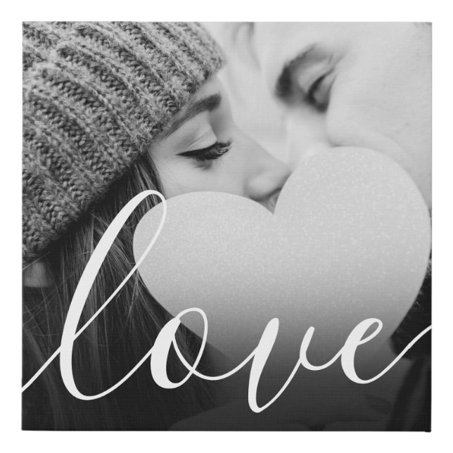 Modern Love Script Couple Photo Faux Canvas Print (Front)