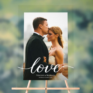 Modern Love Script Custom Photo Acrylic Wedding  Sign