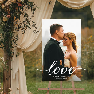 Modern Love Script Custom Photo Acrylic Wedding  Sign