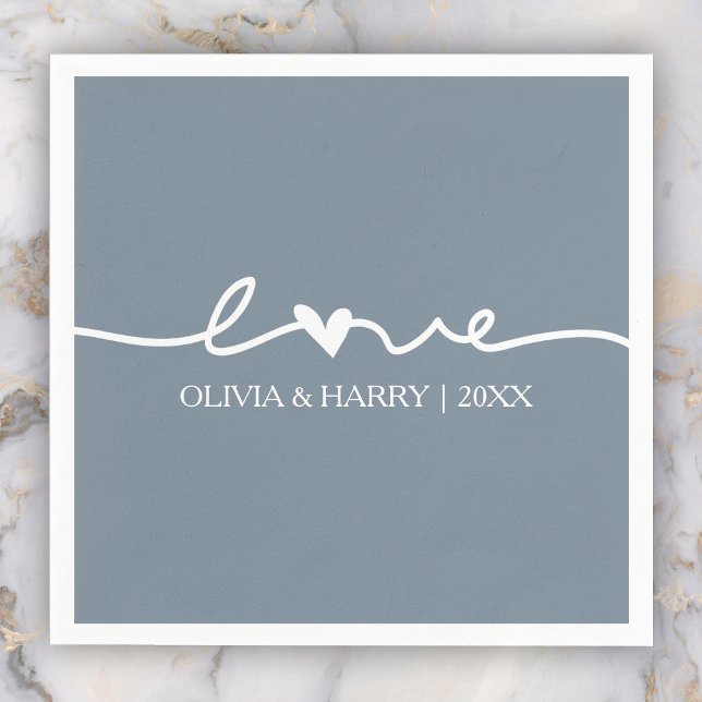 Modern Love Script Dusty Blue Wedding Paper Napkin (Creator Uploaded)