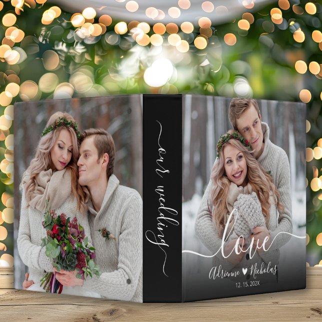 Modern Love Script Heart Wedding Photo Album 3 Ring Binder (Creator Uploaded)