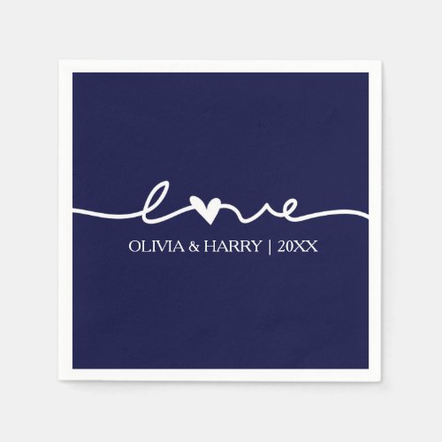 Modern Love Script Navy White Wedding Paper Napkin