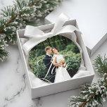 Modern Love Script Newlywed Full Photo Keepsake Ornament<br><div class="desc">Special personalized newlywed wedding photo ornament to display your own special wedding photo memory. Our design features a full photo design with your last name displayed along the top. The word "Love" is designed in a beautiful handwritten white script style that is overlaid over the wedding photo. The back and...</div>