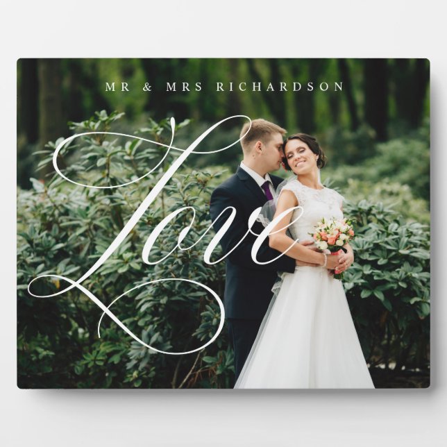 Modern Love Script Newlywed Full Photo Keepsake Plaque (Front)