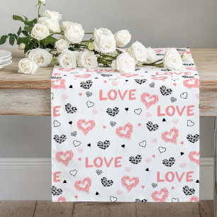 Modern Love Text Sketch Heart Wedding Table Runner