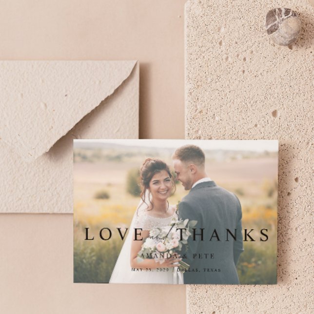 Modern Love & Thanks 2 Photo Wedding Thank You (Grateful for the love and joy you shared on our special day. )