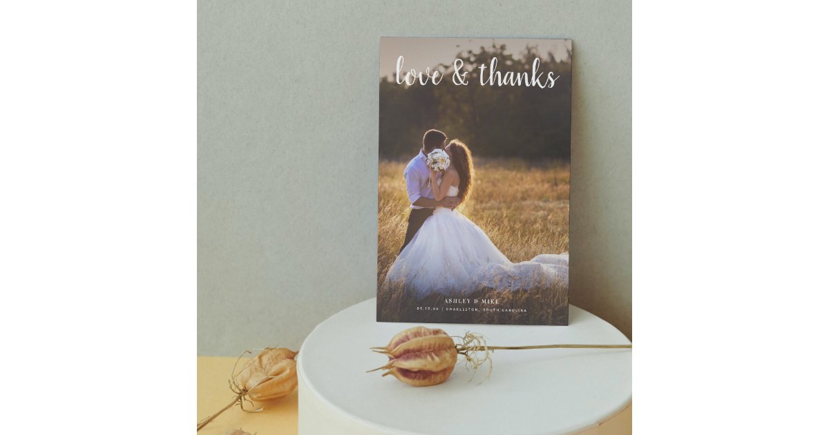 Modern Love & Thanks 2 Photo Wedding Thank You Card | Zazzle