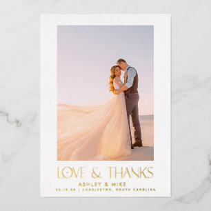 Modern Love & Thanks 2 Photo Wedding Thank You Foil Invitation