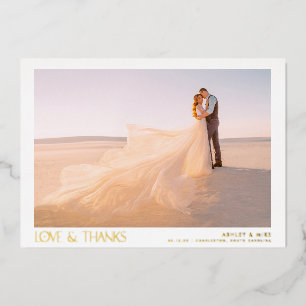 Modern Love & Thanks 2 Photo Wedding Thank You Foil Invitation