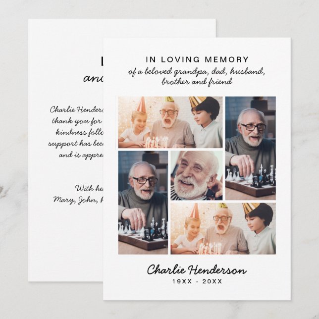 Modern Love & Thanks 5-Photo Funeral/Bereavement Thank You Card (Front/Back)